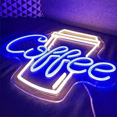 כוס קפה DVTEL LED שלט ניאון, קפה קפה בהתאמה אישית לוגו אורות לילה אורות ניאון, שלט זוהר תלוי קיר, 40X37 סמ.