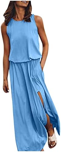 שמלות קיץ של Zefotim לנשים 2023 ללא שרוולים או צוואר חתיכה אחת כשירה רופפת כושר מזדמן חוף אלגנטי שמש שמלת חריץ