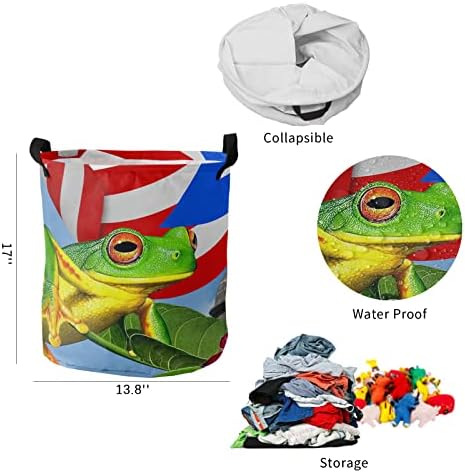 פורטו ריקו דגל סל כביסה קטן 13.8 17 עמיד למים כביסת, עץ צפרדע קיץ טרופי צמח מתקפל צעצועי שמיכות