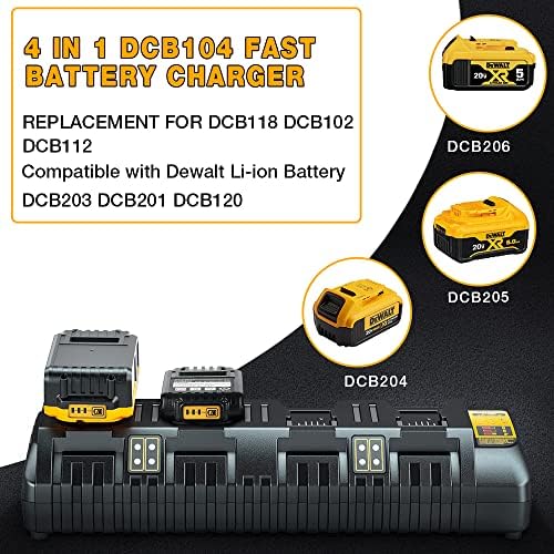 עבור מטען סוללות Dewalt DCB104 4-יציאות מהירות החלפת מטען מהיר עבור מטען סוללות DEWALT 20V DCB102