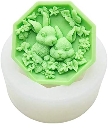 ארנב מסגרת אוקטגון עם פרחים סיליקון סבון עובש חג הפסחא ארנב סבון בעבודת יד עובש מלא יד לחימר שרף ארומה