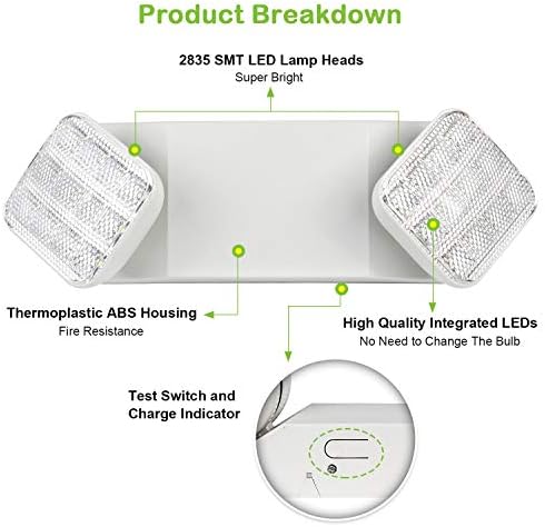 Hykolity שני אור חירום ראש, תאורת חירום LED משולבת מתכווננת עם גיבוי סוללה - 2 חבילה