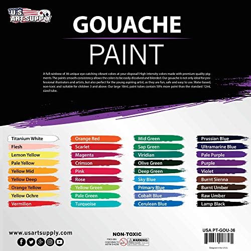 אמנות אספקת מקצועי 36 צבע סט של גואש צבע ב גדול 18 מ ל צינורות - עשיר חי צבעים עבור אמנים, סטודנטים,