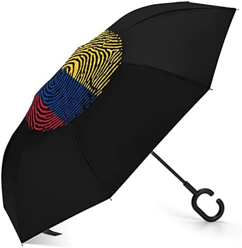 מטריה הפוכה אצבע דגל קולומביה מטריה מתקפלת הפוכה אטומה לרוח עם ידית בצורת ג לגברים נשים