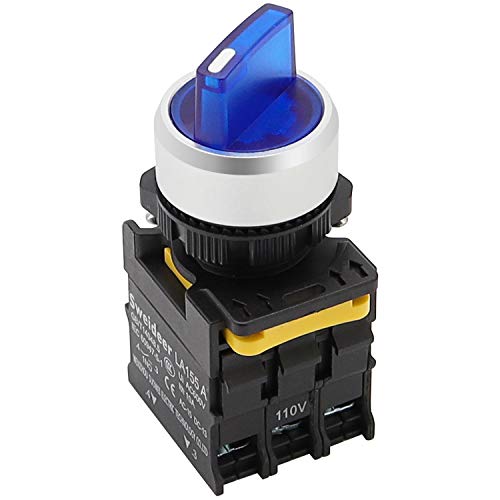 Mxuteuk Blue LED מתח תאורה 110V-220V 22 ממ 1 NO 2 מיקום עמיד למים IP65 מתג בורר סיבוב מתג 10A 600V LA155-A1-10XD-B