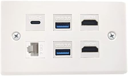 Halokny HDMI USB3.0 צלחת קיר מסוג CAT-C, 6 צלחת קיר יציאת יציאה, 2 x HDMI אבן מפתח שקע +2 x USB