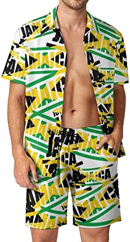 Weedkeycat גאווה ג'מייקה תלבושות חוף גברים 2 חלקים כפתור הוואי מטה חולצה קצרה שרוול ומכנסי