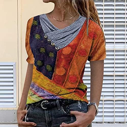 נשים חולצות לקשור צבע מודפס רקמת כפתורי צווארון קצר שרוול אופנה מזדמן בסוודרים חולצה חולצות מקרית חולצה