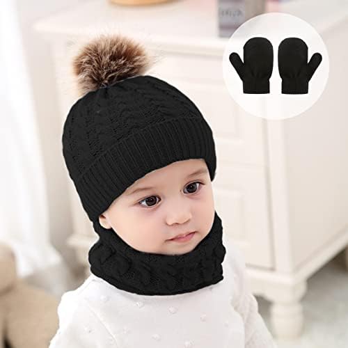 3 יחידות כובע כפית תינוקות כפפות צעיף סט כובע סרוג כובע חורף כפפות חמות פעוטות צוואר חמים יותר