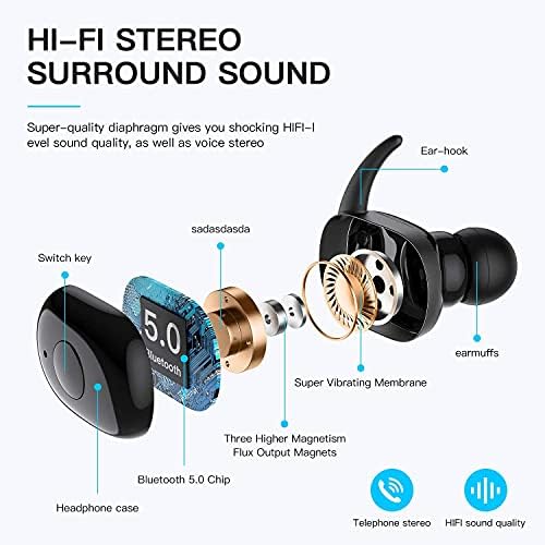 אוזניות אוזניות אלחוטיות של kisebin, אוזניות אלחוטיות אמיתיות עם אוזניות Bluetooth עם מיקרופון