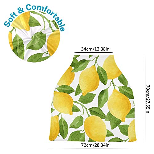 פירות לימון בצבעי מים עם דפוס עלה ירוק בוטני צהוב מתוח נמתח כיסוי מושב תינוקות תינוקות חופה כיסוי