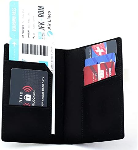 עור דרכון וכרטיס אשראי מחזיק מקרה חסימת כיסוי נסיעות מסמך ארגונית ארנק מתנה עבור גברים, נשים