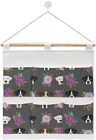 בוקסר כלבים ופרח קיר ארון תליית אחסון תיק 6 כיסים פשתן כותנה מעל את דלת ארגונית שקיות לחדר שינה