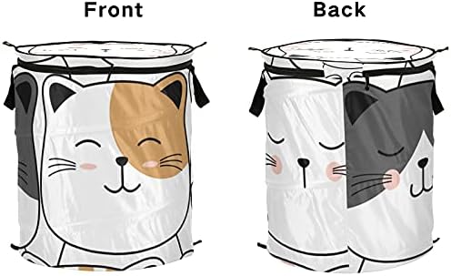 חתולים חמודים קופצים כביסה מכבסה עם סל אחסון מתקפל מכסה תיק כביסה מתקפל לארגון ביתי קמפינג