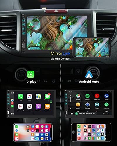 STEREO מכונית כפול DIN כפול תואם עם Apple CarPlay אנדרואיד בקרה קולית אוטומטית בקרה 7 אינץ 'מסך מגע Bluetooth