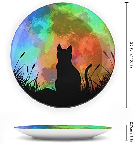 חתול עם ירח מלא צבעוני עצם מצחיקה סין צלחת דקורטיבית צלחות קרמיקה עגול