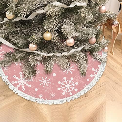 חצאיות עץ עץ חג המולד של Xollar בגודל 48 פתיתי שלג לבן ורוד חג המולד, קישוטי חג המולד מקורה חיצונית מחצלת