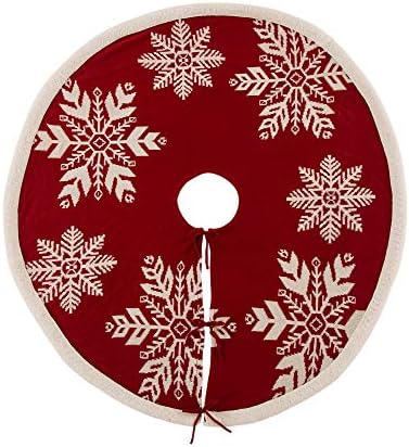 Glitzhome 48 חצאית עץ חג המולד אדום סרוג עם דפוס פתית שלג לחג המולד לחג החורף קישוט