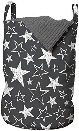 שק כביסה כוכב אמבסון, איור בגיר אפור עיצוב יד מצוירת 5 צורות גיאומטריות מחודדות, סל סל עם ידיות סגירת