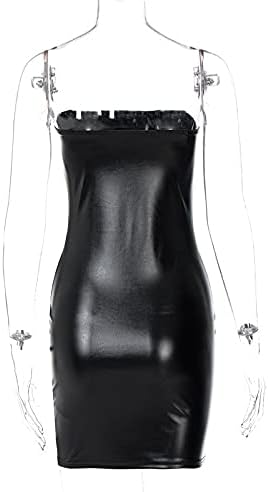נשים סקסי מועדון המפלגה סטרפלס עור מפוצל שחור מוכה לטקס שמלה