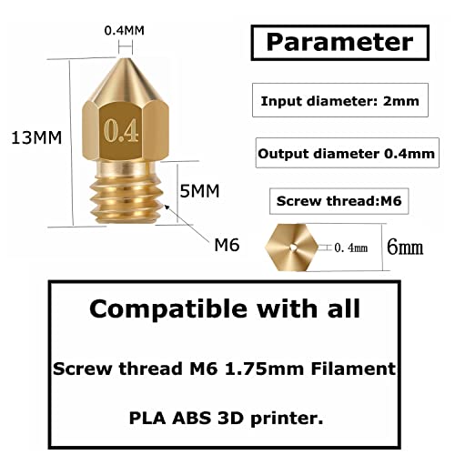 חרירי מדפסת תלת מימדיים, 34 יחידות MK8 זרבובית חרירי מדפסת תלת מימד, פליז זרבובית 0.4 ממ, תואם