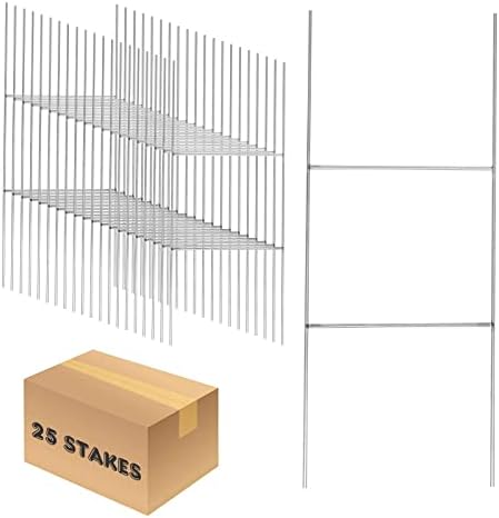 25 אריזות כבד מתכת H-Stakes H Stakes Trame Stakes, 17 '' x 7 '' שלט חצר עבור שלטים גלי 4 ממ