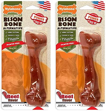 Nylabone 2 חבילה של חלופות עצמות של Ches Bison Bison, ענק, צעצועי כלבים ניילון