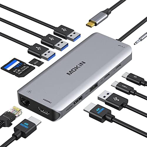 תחנת עגינה של USB C מונים כפולים, HDMI כפול 12 ב 1 USB C רכזת עם 4K HDMI, מטען 100W PD, העברת נתונים של USB