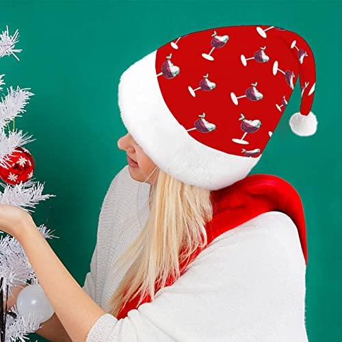 לווייתן יין חג המולד כובע סנטה קלאוס כובעי קצר קטיפה עם לבן חפתים לגברים נשים חג המולד חג מסיבת