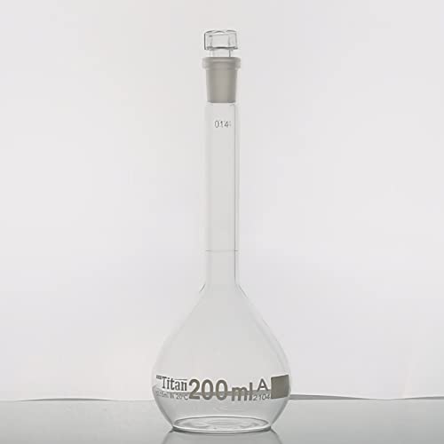 אדמאס-בקבוק נפח בטא 200 מיליליטר עם פקק זכוכית, צלוחיות נפח עם אזור סימון, כיתה א', זכוכית בורוסיליקט