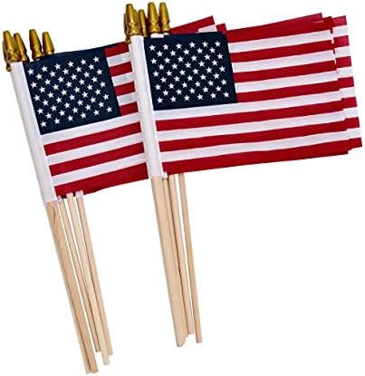 Uelfbaby 12 חבילה דגלים אמריקאים קטנים על מקל, דגלים ארהב קטנים/דגל מיני אמריקאי על מקל 4x6 אינץ