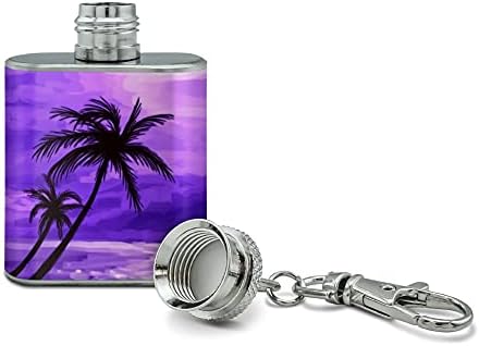 סגול שקיעה חוף דקל עץ הוואי גן עדן נירוסטה 1 עוז מיני בקבוק מפתח שרשרת
