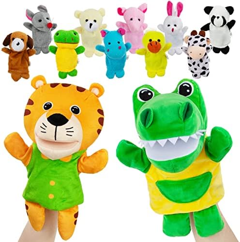 בובות ביטוי עם 2 בובות ידיים ו -10 בובות אצבעות - צעצועי בובות אצבעות חיות רכות לילדים, מיני דמויות מגוון צעצועים
