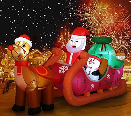 8ft חג המולד מתנפח סנטה קלאוס פאון פינגווין טריילר קישוט חיצוני אורות LED מתנפחים לחג המולד ...