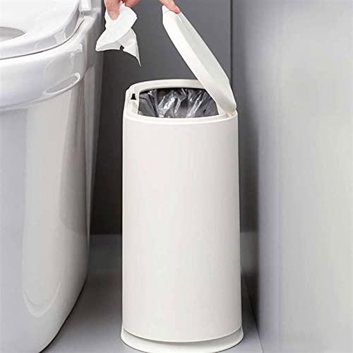 Allmro זבל קטן יכול לפח אשפה פלסטיק רזה פח אשפה 10L עם מכסה עליון, סל פסולת מודרני לבן לחדר אמבטיה,