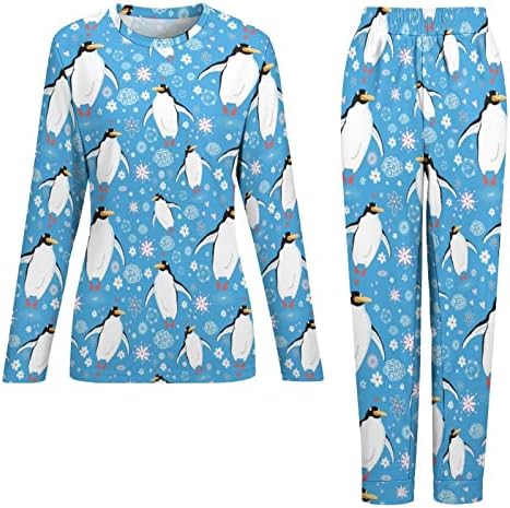 אהבה פינגווינים חמודים סט פיג 'מה לנשים הלבשת שינה רכה סט טרקלין שרוול ארוך פיג' מות עם כיס