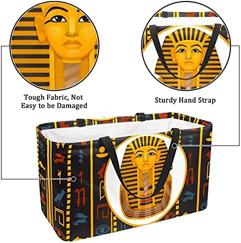 תיקי קונים 50L קונים קינג מצרי עתיק המלך ההירוגליפיקה רקע קופסת קניות מתקפלת בתיק מכולת עם ידיות, לשימוש