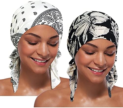 2 חתיכות נשים הכימותרפיה כובע טורבן כפה, מראש קשור כיסויי ראש בארה ' ב בנדנה עבור שיער אובדן