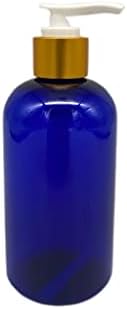 מארז 6-8 אונקיות - בקבוקי פלסטיק כחולים של בוסטון-משאבת זהב-לשמנים אתריים, בשמים, מוצרי ניקוי