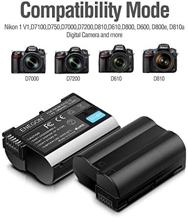2 PCS EN-EL15 סוללות+מטען EL15 עבור Nikon Z6, Z7, D7500 D7000, D7100, D7200 D500, D600, D610, D750, D780