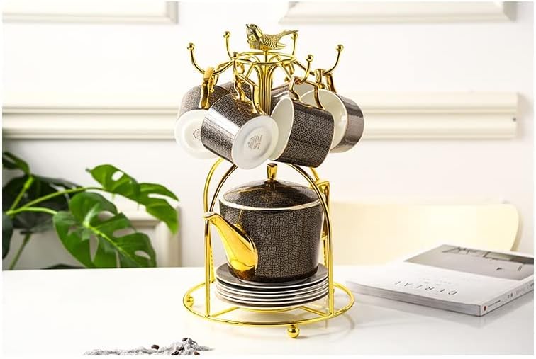 זהב מצופה כלוב ציפורים כוס מחזיק עבור 6 ספלי נירוסטה קפה כוסות צלחות מחזיק תה כוס לתלות מתלה בית חדר קישוט