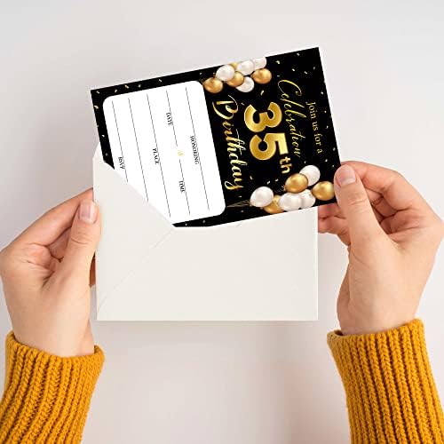 כרטיסי הזמנה ליום הולדת 35 עם מעטפות - נושא זהב קלאסי ממלא את כרטיסי ההזמנה של מסיבת יום ההולדת