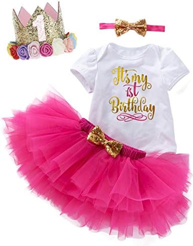 שלופר תינוק בנות יום הולדת תלבושת טוטו תחרה חצאית סט עם כתר וסרט