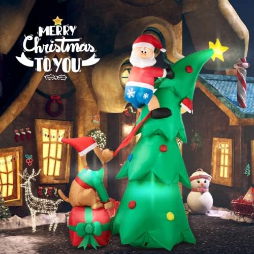 Laleo 7 ft חג המולד מתנפח LED Santa Claus עץ חג המולד עם קישוט למסיבות כלבים לחצרות פנים וחוץ, מתאים לחג