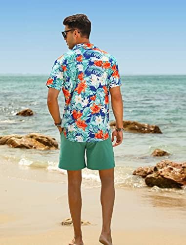 חולצת פרחים לגברים של Eishopereer מערכים הוואי מערכים כפתור מזדמן למטה חולצה שרוול קצר ומכנסי חוף יבש מהיר ומכנסיים