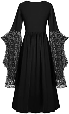 נשים ליל כל הקדושים שמלת ויקטוריאני מכשפה תלבושות מימי הביניים גולגולת הדפסת שמלות תחרה עד בתוספת גודל