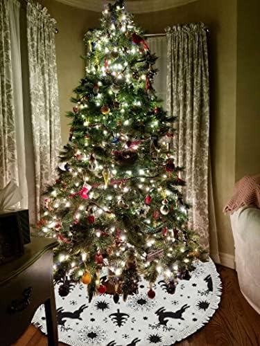 חצאית עץ חג המולד בגודל 48 אינץ 'חג המולד איילים שחורים איילים כוכבים חצאית עץ גדולה מחצלת חווה