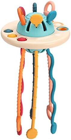 Jollybaby לתינוק מושך צעצוע פעילות מיתרים עם פופ בועה ושירים, צעצועים מונטסורי לבבי, צעצועים חושיים סיליקון