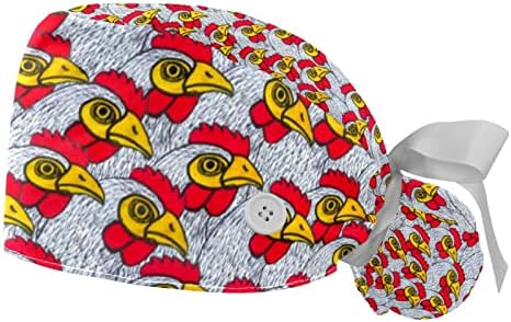 Niaocpwy תרנגולות כובע עבודה מתכוונן עם כפתור כובע קשירה של סרט אלסטי לנשים