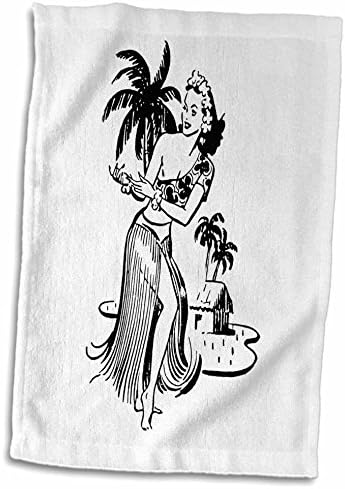 תמונת ורד תלת מימדית של רקדנית הוואי בשחור לבן מגבת יד, 15 x 22